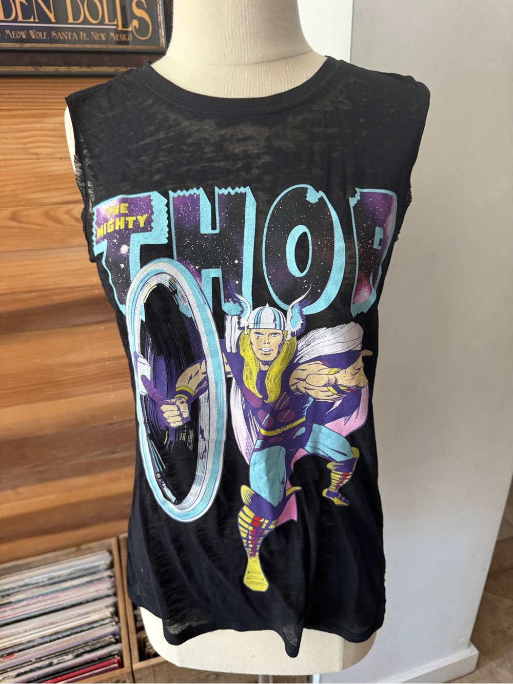 Marvel Black Tank Top with Colorful 'Thor' Comic Graphic